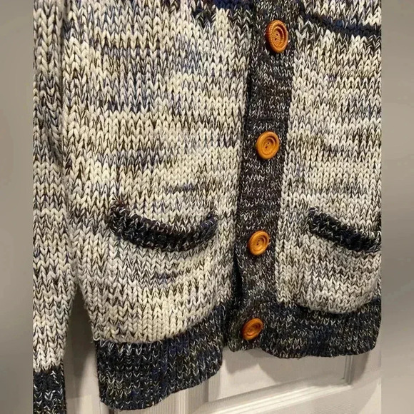 Anderson Little Nordic Ski Wooden Button Navy Blue Cowl Neck Cardigan Size L - Picture 2 of 12